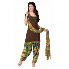 Triveni Graceful Brown Colored Printed Polyester Salwar Kameez